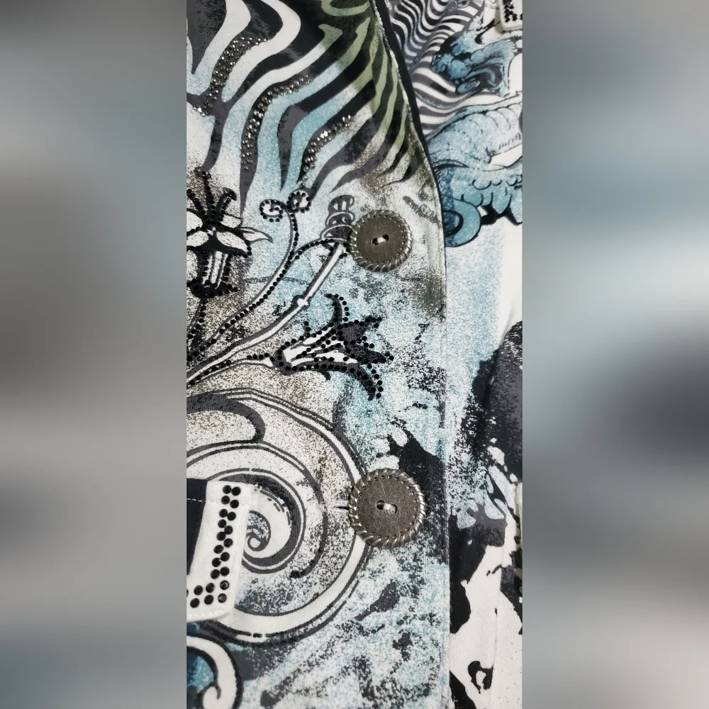 XL Bagutti Collection Women’s Blazer Jacket Abstract Animal Print Button Front - Picture 4 of 15